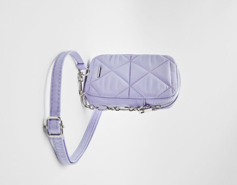 Purple Women's Bershka Quilted Mobile Phone Bags | ZxDyLkFW0rB