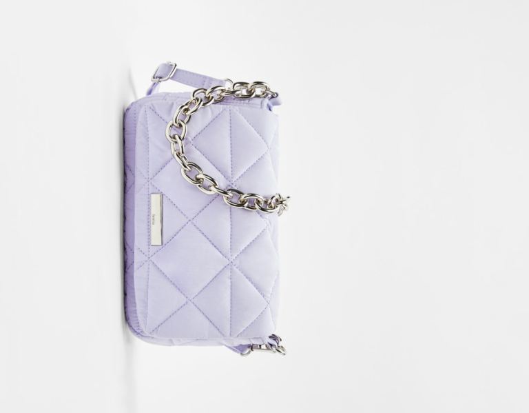 Purple Women's Bershka Quilted Nylon-effect With Thick Chain Bags | rGJbfvLJOMA