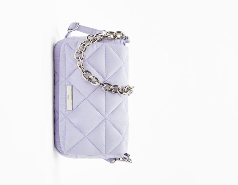 Purple Women's Bershka Quilted Nylon-effect With Thick Chain Bags | rGJbfvLJOMA