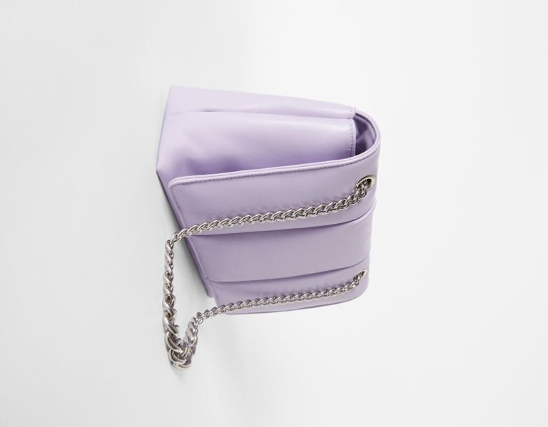 Purple Women's Bershka Quilted With Chain Strap Bags | 3CkH6S8Xkng