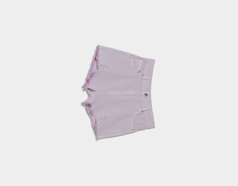 Purple Women's Bershka Ripped Twill Shorts | MvGcw5tVstW