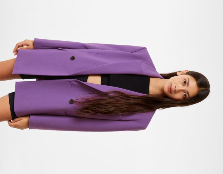 Purple Women's Bershka Tailored Blazer With Buttons Blazers | n1vjhgEKNpT