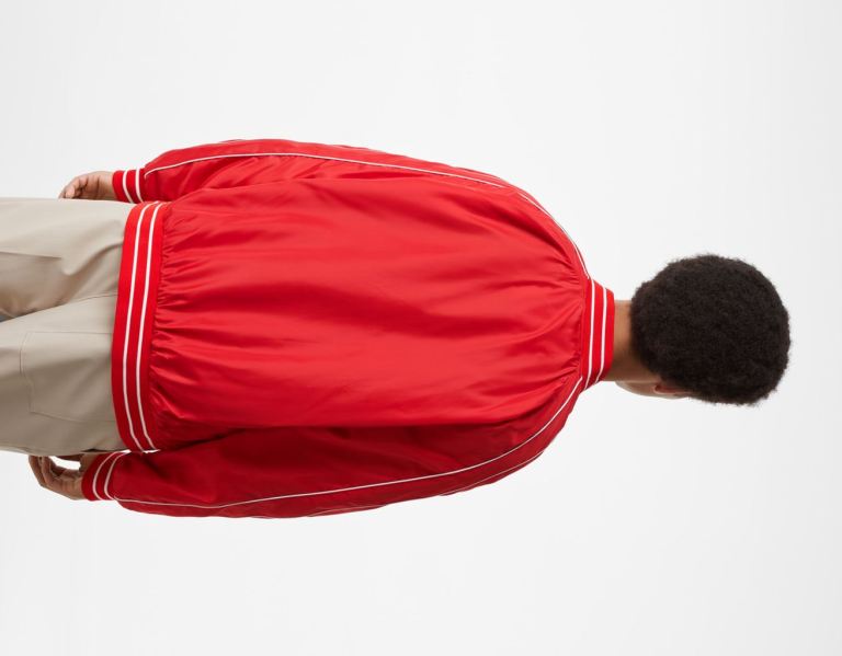 Red Men's Bershka Lightweight Faux Nylon Varsity Jackets | fEQjUThUUSv