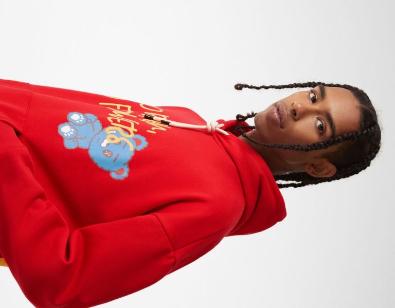 Red Men's Bershka Printed Hoodie | qrLsnWRZ4d1