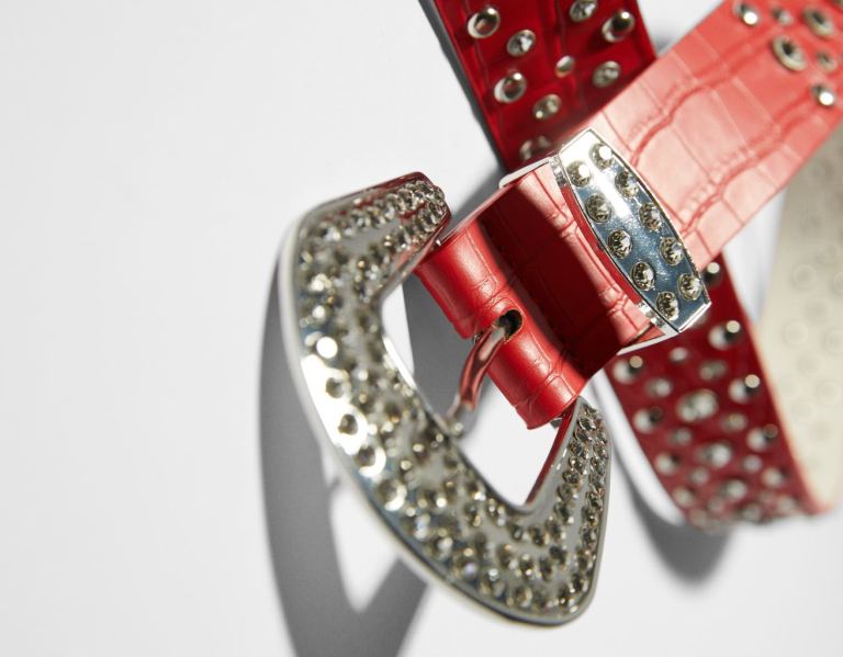 Red Women's Bershka Cowboy With Bejeweled Studs Belts | AhzjxJShDPf