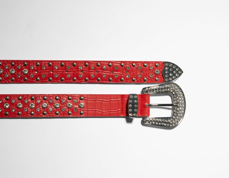 Red Women's Bershka Cowboy With Bejeweled Studs Belts | AhzjxJShDPf