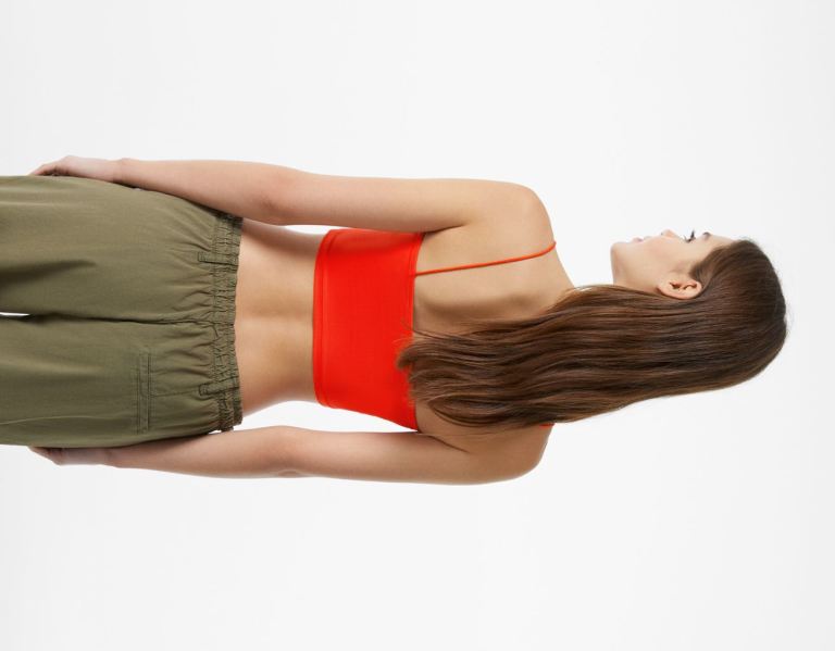 Red Women's Bershka Cropped Tank Tops | N7GCfXpPJz3