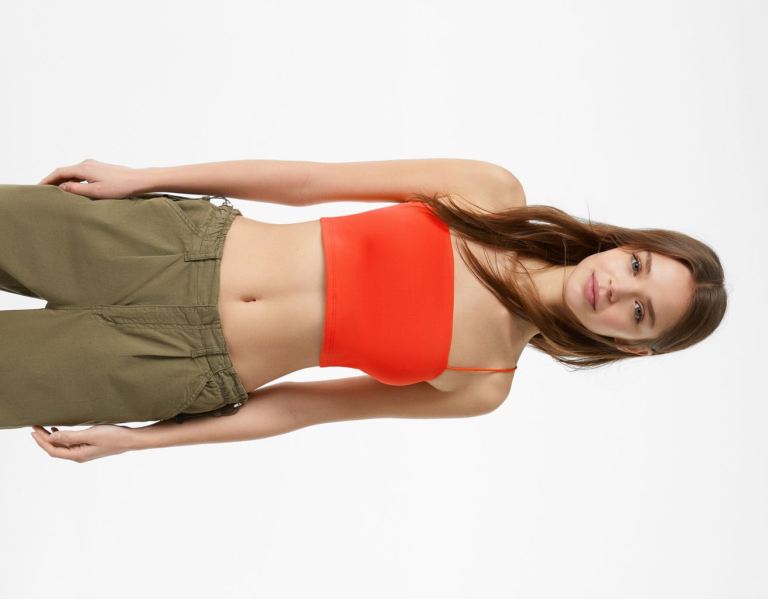 Red Women\'s Bershka Cropped Tank Tops | N7GCfXpPJz3