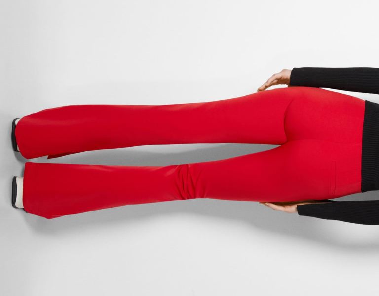 Red Women's Bershka Fitted Flared With Split Hems Pants | r7brxzVZPA0