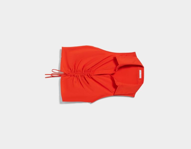 Red Women's Bershka Fitted Sleeveless With Gathered Front Shirts | vJeylCgvKdA