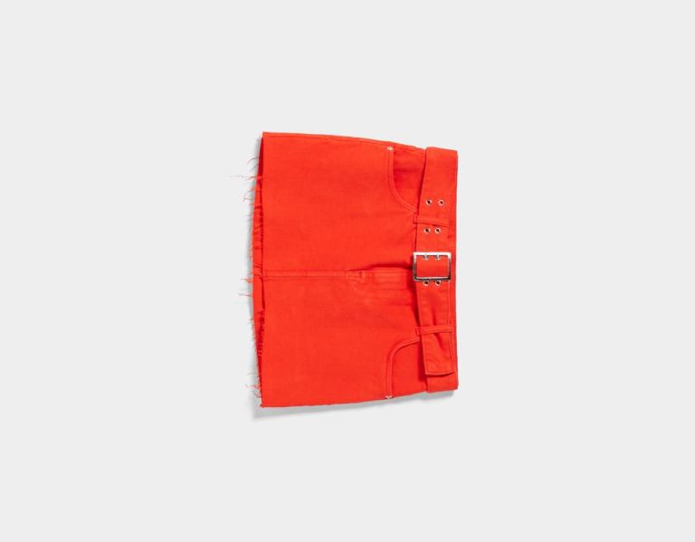 Red Women's Bershka Low-rise Denim With Belt Skirts | wNykv3FR8rL