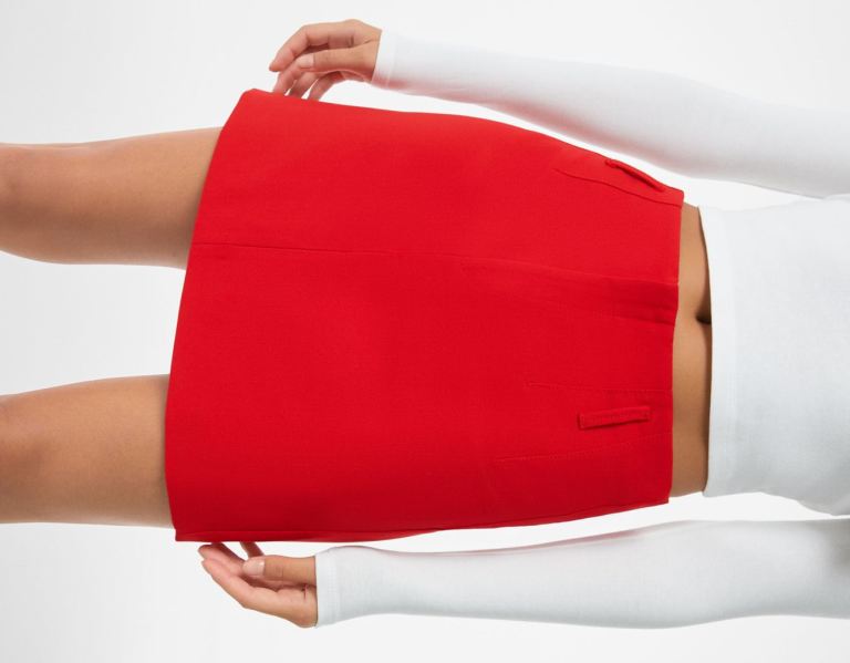 Red Women's Bershka Mini With Belt Loops Skirts | QngeipSdlLC