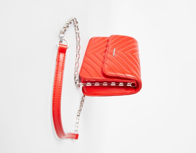 Red Women's Bershka Quilted Hand With Chain Bags | fYWkm7nnY6x