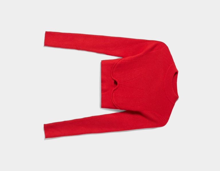 Red Women's Bershka Ribbed Cropped Sweater With Neckline Detail Knitwear | 8jXBeiNkj7x