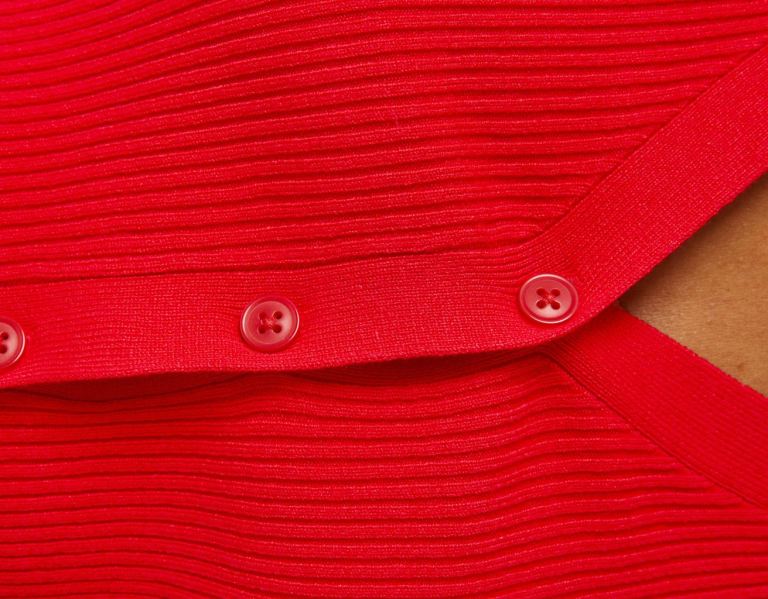 Red Women's Bershka Short Sleeve Polo Collar Cardigan Knitwear | QIEmcA2jiMp