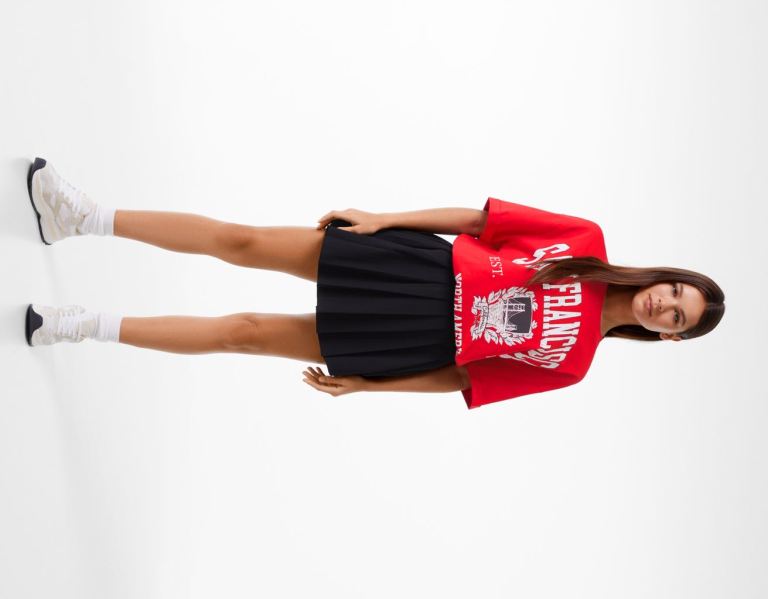 Red Women's Bershka Short Sleeve With Varsity Print T Shirts | Sne2hpcREqY