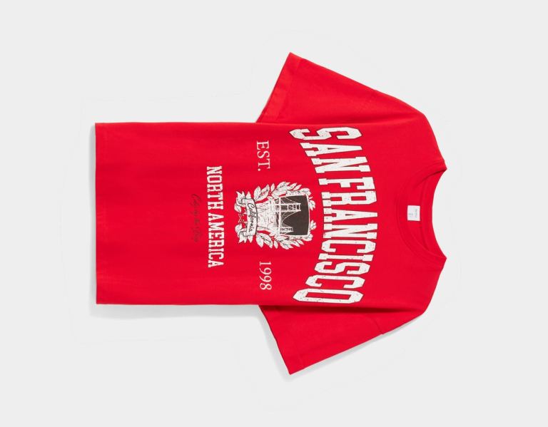 Red Women's Bershka Short Sleeve With Varsity Print T Shirts | Sne2hpcREqY