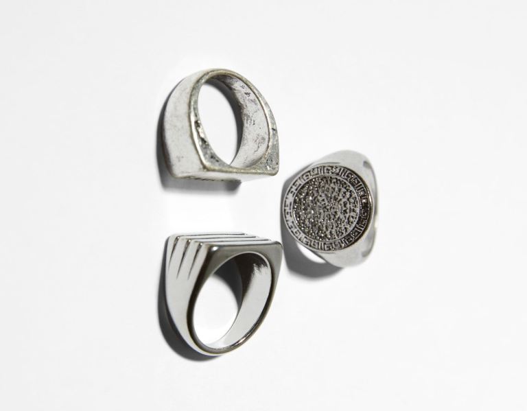 Silver Men's Bershka 3-pack Of Signet Rings Jewelry | ghMK4YrwDsm