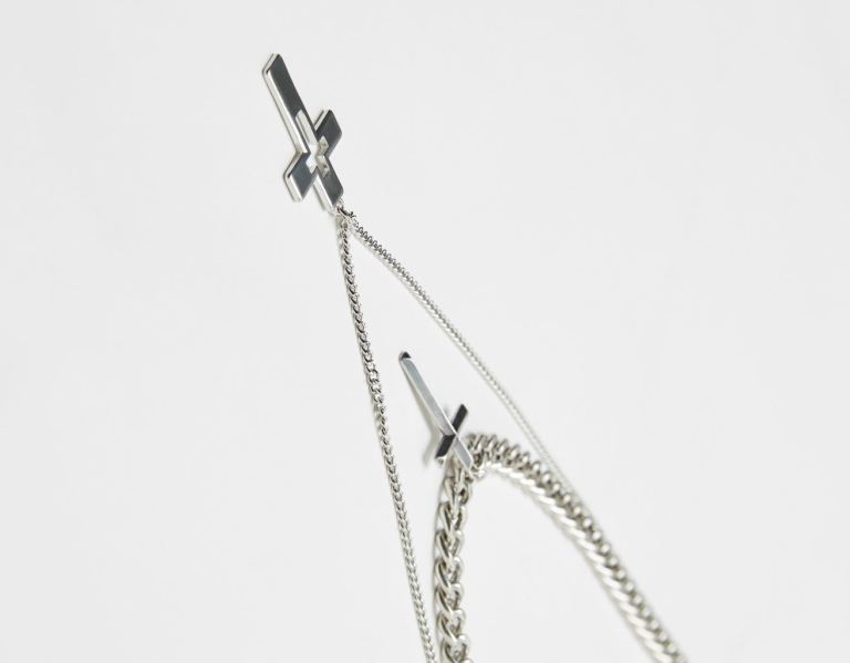 Silver Men's Bershka Cross Necklace Jewelry | ZsuqUsMxvJB