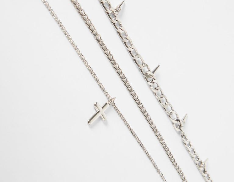 Silver Men's Bershka Necklace With Cross Pendants Jewelry | CyNg3GtoZOA