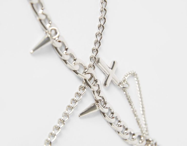 Silver Men's Bershka Necklace With Cross Pendants Jewelry | CyNg3GtoZOA