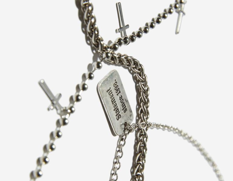 Silver Men's Bershka Necklace With Cross Pendants Jewelry | rGhKPcevvdV