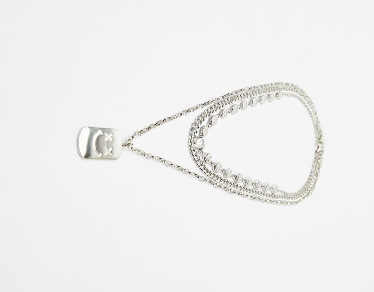 Silver Men's Bershka Necklace With Detail Jewelry | fOhM1BIA5DY