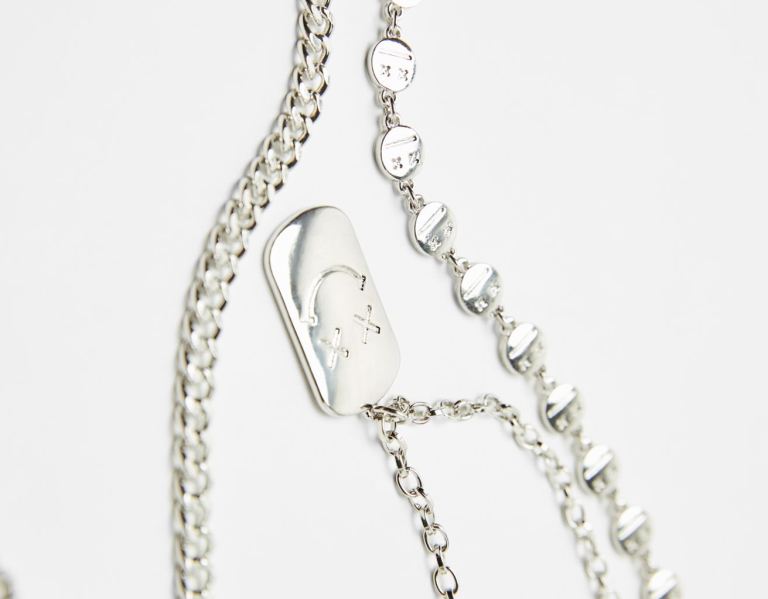 Silver Men's Bershka Necklace With Detail Jewelry | fOhM1BIA5DY