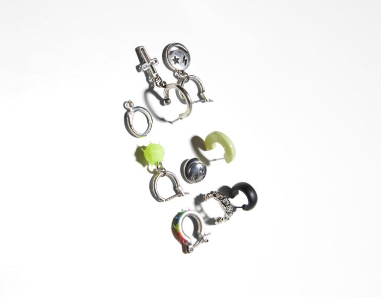 Silver Men\'s Bershka Set Of 9 Pairs Of Colored Earrings Jewelry | MSRZmnA6dXP