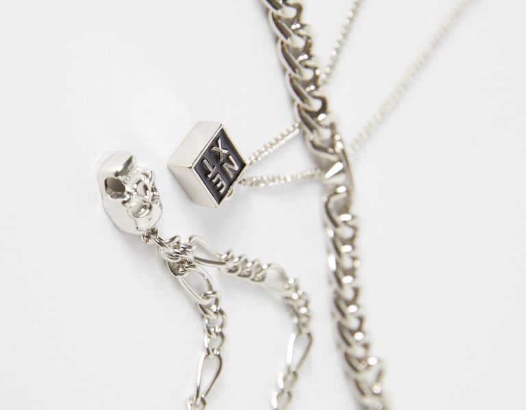 Silver Men's Bershka Skull Necklace Jewelry | PepPGhdn4Wx