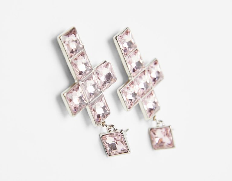 Silver Women's Bershka Bejeweled Cross Earrings Jewelry | bzWd33Fnm6q