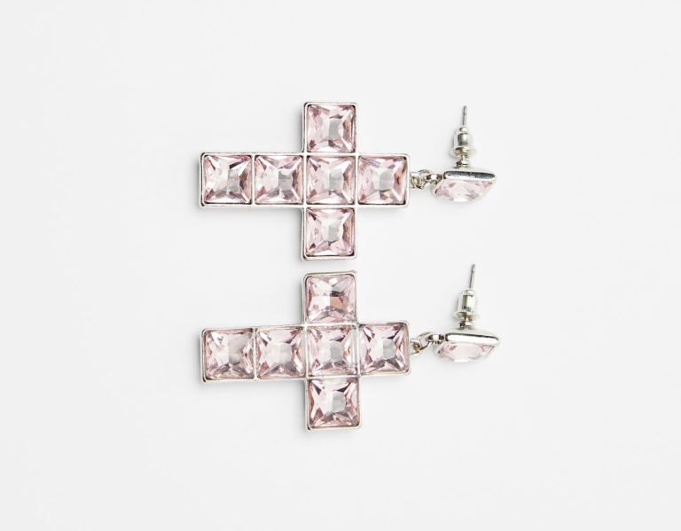 Silver Women's Bershka Bejeweled Cross Earrings Jewelry | bzWd33Fnm6q