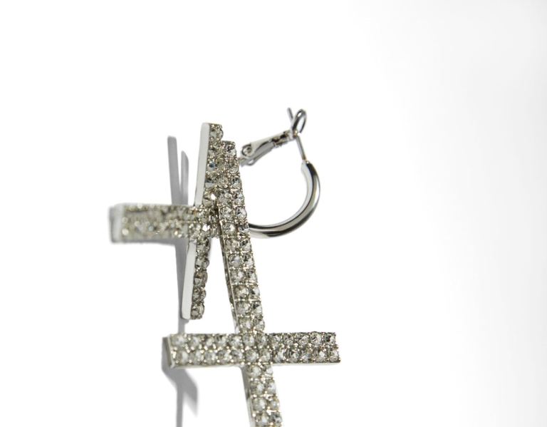 Silver Women's Bershka Bejeweled Cross Earrings Jewelry | eZPNQKY5bQu