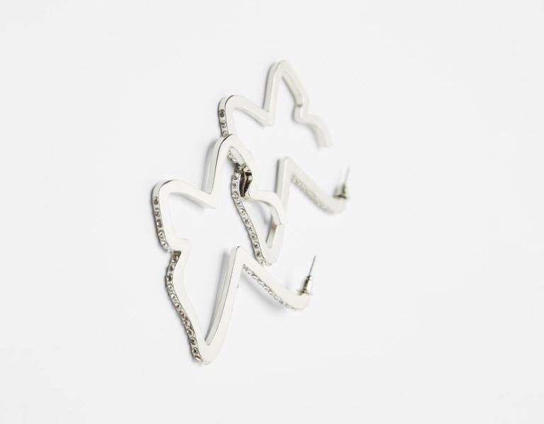 Silver Women's Bershka Butterfly Earrings Embellished With Rhinestones Jewelry | p6BwGTCiNtl