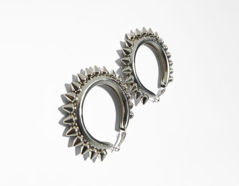 Silver Women's Bershka Punky Hoop Earrings Jewelry | Tx3o1yfQD7S