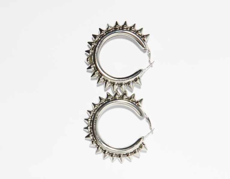 Silver Women's Bershka Punky Hoop Earrings Jewelry | Tx3o1yfQD7S