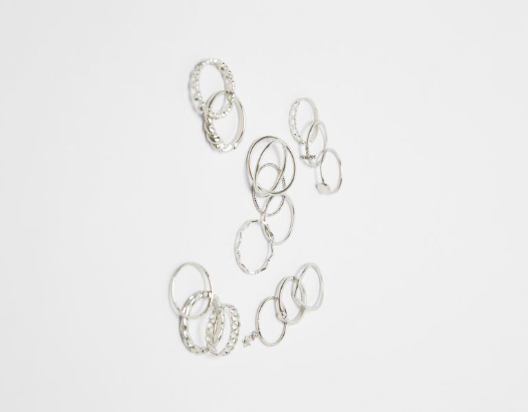 Silver Women\'s Bershka Set Of 15 Stackable Silver-colored Rings Jewelry | 2oilzmZAwJn