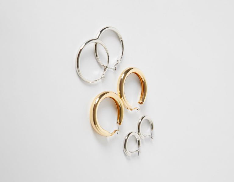 Silver Women's Bershka Set Of 3 Pairs Of Hoop Earrings Jewelry | FUSzRCt1a5n