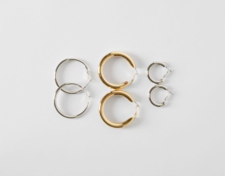 Silver Women's Bershka Set Of 3 Pairs Of Hoop Earrings Jewelry | FUSzRCt1a5n