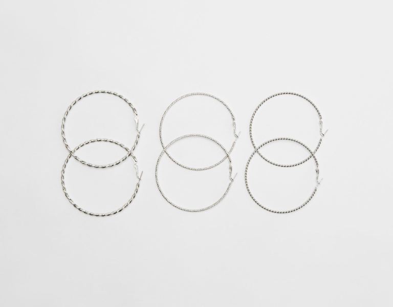 Silver Women's Bershka Set Of 3 Pairs Of Thin Hoop Earrings Jewelry | k1MeDwFr61R