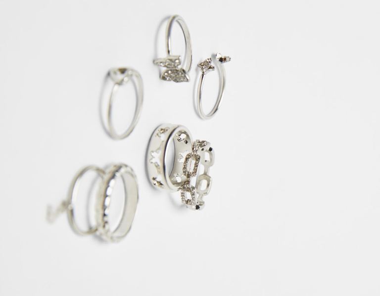 Silver Women's Bershka Set Of 7 Butterfly Rings Jewelry | ZyJJiTiEsOq