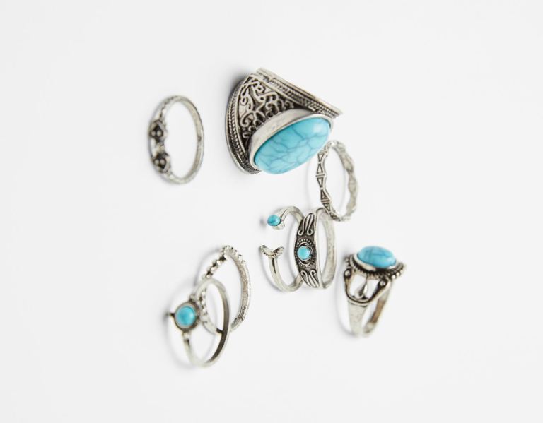 Silver Women's Bershka Set Of 8 Boho Rings Jewelry | sPbHrpGXYO8