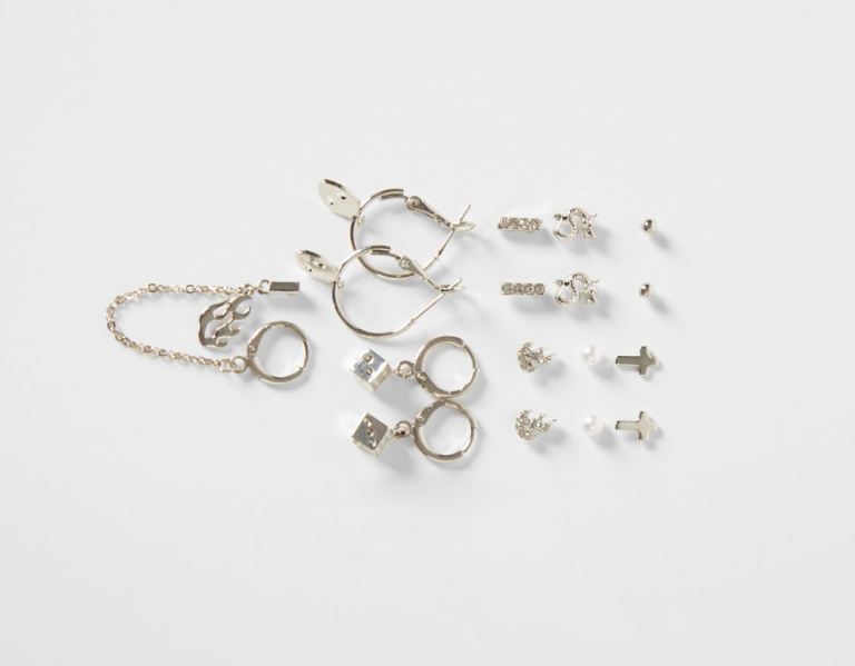 Silver Women's Bershka Set Of 9 Cross Earrings Jewelry | Lrh7qq4jnuk