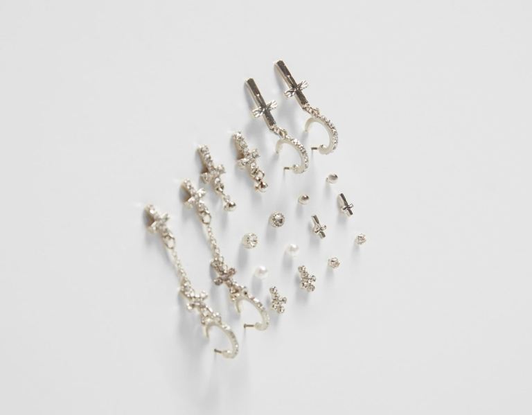 Silver Women's Bershka Set Of 9 Pairs Of Cross Earrings Jewelry | 1MopavI1Cd2