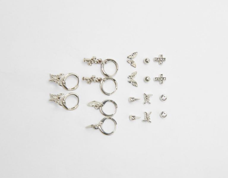 Silver Women's Bershka Set Of 9 Pairs Of Butterfly Earrings Jewelry | 5RkShoNVscm