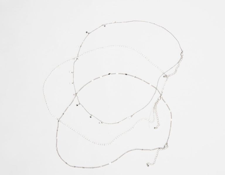 Silver Women's Bershka Star And Bejeweled Waist Chain Jewelry | xq9WFXgltuR