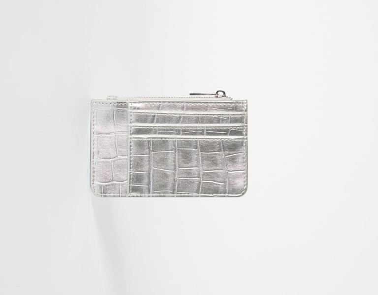 Silver Women's Bershka Textured Card Holder Bags | l5blpf5TrjZ