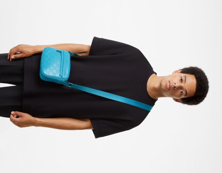 Turquoise Men's Bershka Crossbody With Checkered Print Effect Bags | HDQwgLU3QID