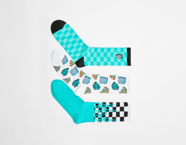 Turquoise Men\'s Bershka Set Of 3 Plaid Print Socks | aTNA9H6wTKI