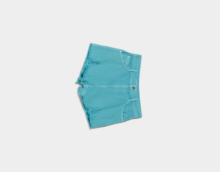 Turquoise Women's Bershka Ripped Twill Shorts | o5JbSxklEDd